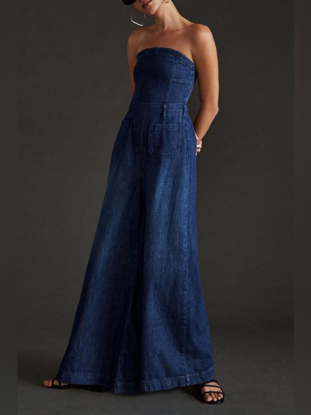 Pilcro Anthropologie The Skipper Strapless Denim Wide Leg Jumpsuit Size 2